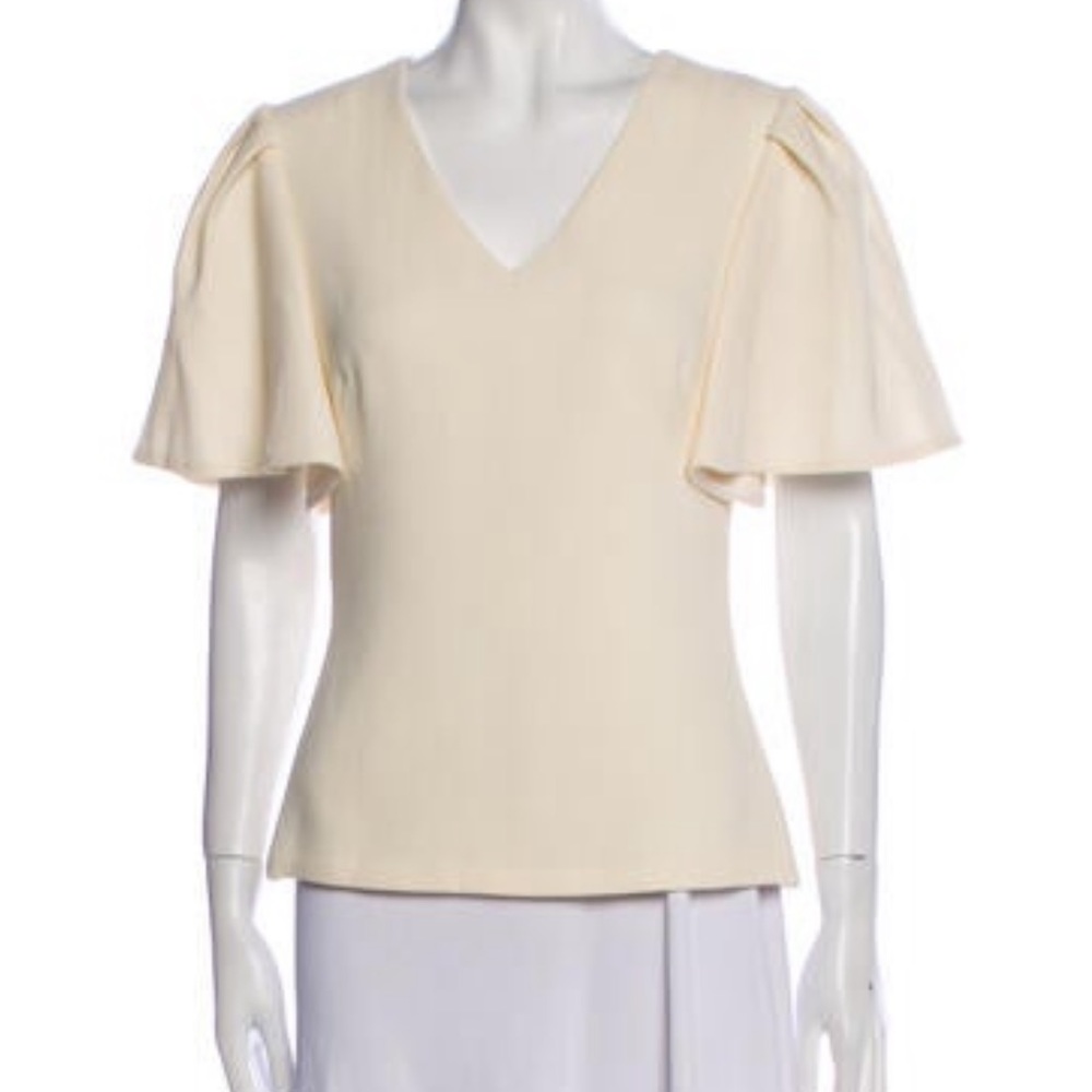 Brandon Maxwell Top Cream Flutter Sleeve Blouse 2 NWT